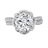 Anillos de compromiso para mujer, anillos de compromiso para mujer, flor trenzada de lujo con moissanita redonda de 4 puntas, oro blanco de 9 quilates, X 1/2, Oro blanco de 9 quilates, Moissanita