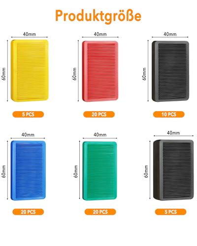 80 Stück Unterlegplatten 60x40 mm: Mehrfarbige Kunststoff Abstandshalter & Ausgleichsplättchen Plättchen Unterlegklotz Distanzkeile in 2/2,8/3,5/5/10/20mm