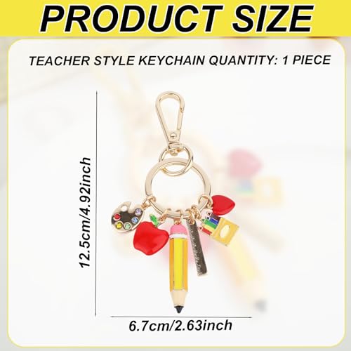 Mikovivi Teacher Keychain, Colorful Zinc Alloy Cute Apple Pencil Purse Pencil Apple Key Chain Bag Charm Keyring Teacher Stuff Accessories for Appreciation Key Ring Women Gifts