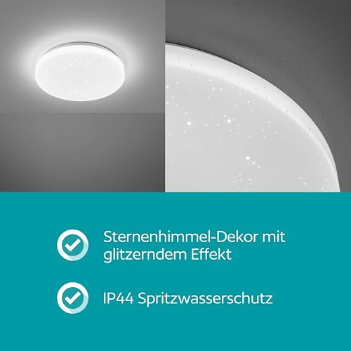 EGLO LED Deckenlampe Pogliola-E, Sternenhimmel Deckenleuchte mit Kristall-Effekt, Badlampe Decke aus Metall und Kunststoff in Weiß, Lampe Badezimmer warmweiß, IP44, Ø 26 cm