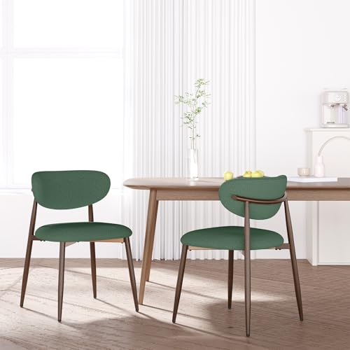 Image of MALOL Upholstered Dining Room Chairs Set of 2, Kitchen Chairs with Metal Legs and Anti Slip Pads, Curved Back Dining Chair for Home and Restaurant Use, Green