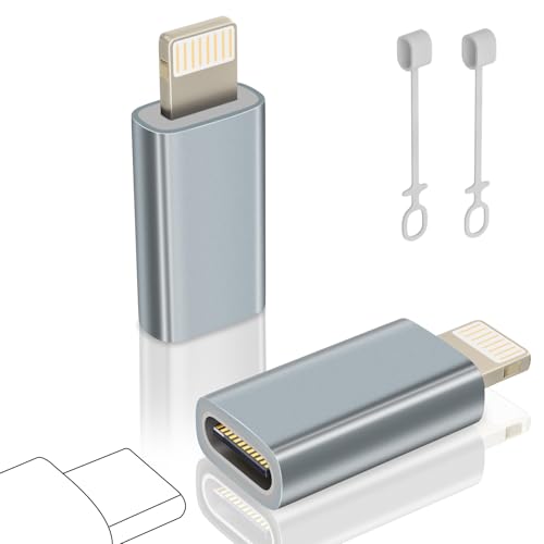 layajia Adaptador USB C a Lightning, Adaptador Lightning a USB C para iPhone 14/13/12/11/iPad/Airpods, Soporta Carga/Transmisión de Datos, No para Auriculares/Audio/OTG, Anti Pérdida, 2 Piezas, Gris