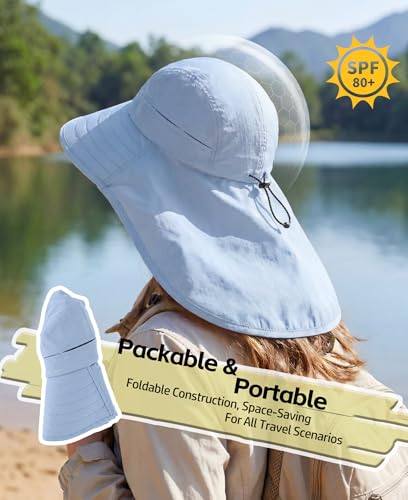 Image of Home Prefer UPF 80+ Sun Hat for Men Women Wide Brim Sun Hat with Neck Flap Summer Beach UV Protection Gardening Fishing Hat
