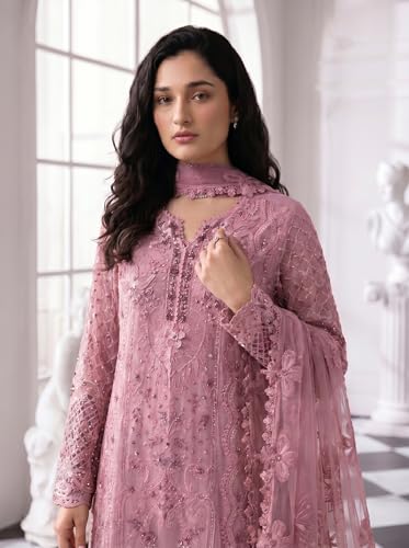 Image of RUDRAPRAYAG Faux Georgette Fabric With Heavy Embroidered Sequence With Khatli Work Semi Stitched V-Neck Salwar Suit Sharara With Dupatta For Women