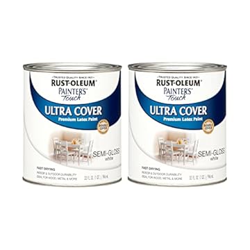 Rust-Oleum 1993502-2PK Painter's Touch Latex Paint, Quart, Semi-Gloss White, 2 Pack