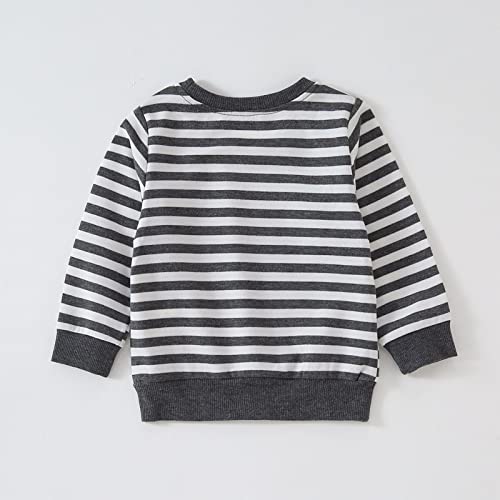 Patpat Baby Boy Clothes Long Sleeve Solid Sweatshirt Infant Boy Crewneck Pullover Sweater Clothes Striped 12-18 Months #TOP1