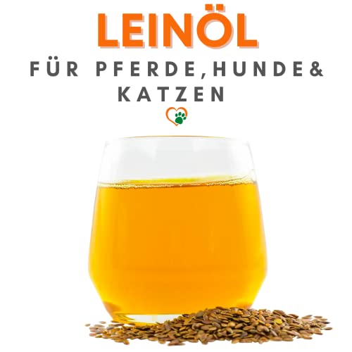 Mahu Natur Leinöl Für Hunde 1 Liter - Barföl Nativ Mit Omega 3 & 6 Fettsäuren - Leinöl Pferde, Hunde & Katzen Natürlicher Futterzusatz Zum Barfen - 1000ml Leinsamenöl In Recyclebarer Dose