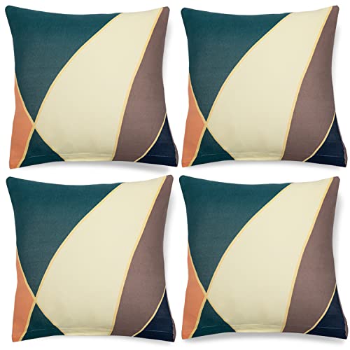 HOKIPO Polyester Blend Stretchable Cushion Cover 16x16, Pack of 4 (AR-4098-D14*4), (40 x 40cm),Multicolor