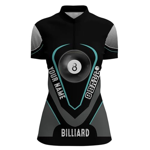 Personalized Style Black Blue 8 Ball Billiard 3D Quarter Zip Shirts for Women 8 Ball Pool Jerseys V1065
