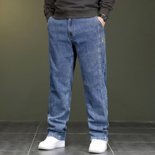 Jeans Pants Trouser Denim Large Size Plus Fat Loose Casual Stretch Commuter Trendy Washed Blue Straight Leg for Men2
