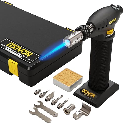 LEXIVON Saldatore a Stagno, Saldatrice a Butano, Torcia per Saldatura, Fiamma Ossidrica da Cucina, Set da 12 pezzi, Senza Fili con Autoaccensione e Fiamma Regolabile, Livello Professionale (LX-771)