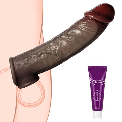 21cm Realistische Penishülle mit Verdicktem Hodenring - Penismanschetten mit Echten Adern zur Penisverlängerung, Verlängerung der Standzeit, Penis Sleeve Sexspielzeug für Männer Paara (Schwarz)