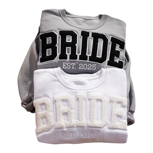 GODMERCH Custom Embroidered Bride Sweatshirt Faux Fur Chenille, Mrs Sweatshirt, Bridal Shower, Bride Wedding Gifts, Bachelorette Party Gifts, Engagement Hoodie Chenille, Engaged Bride Groom
