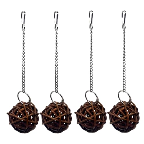 ZYOMVUN 4 Piezas Juguetes para Loros Mimbre Natural Parrot, juguete de ratán, juguete para masticar pájaros, Juguete de Planta con Cadena, para PáJaros Loros Conejos Cobayas HáMsteres, 6 cm