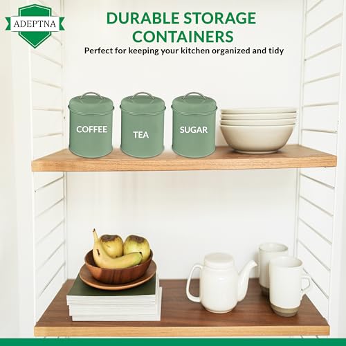 ADEPTNA 3-Piece Tea, Coffee, Sugar Canister Set - Round Metal Food Storage Containers with Airtight Lids - Ideal for Office, Camping, & Kitchen (GREEN) - Image 3