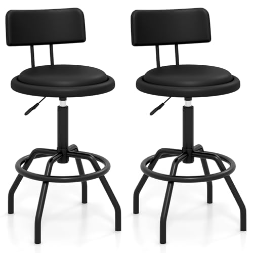 GIANTEX Taburete Giratorio Set de 2 para Isla de Cocina y Barra Ajustable en Altura con Asiento y Respaldo Acolchonado, Reposapiés, Estructura Metálica, Tapizado en Cuero PU Negro miniatura 1