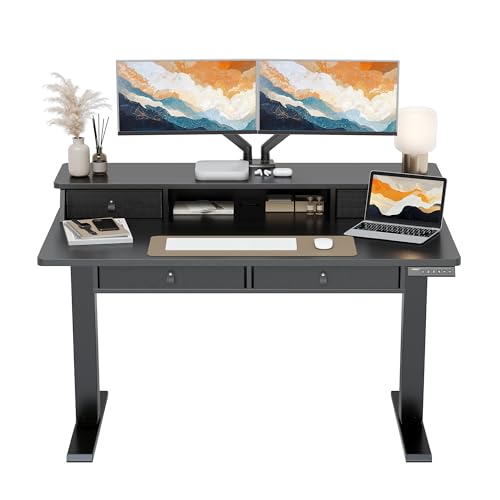Image of ErGear Electric Standing Desk with 4 Drawers, 48" x 30" Height Adjustable Desk with Storage, C-Clamp Mount Compatible, Computer Home Office Table with Cable Management Tray, Black