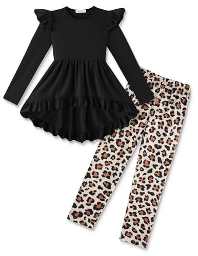 Image of Arshiner Toddler Girl Clothes Ruffle Trim Long Sleeve Pullover Top and Floral Print Leggings Fall Outfits Kids Clothing Sets