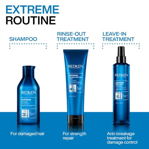 Image of Redken Extreme Strength Builder Plus Anti-Breakage Mask, 250 ml | Professional Hair Mask with Protein and Anti-breakage treatment. Deeply repairs weak, dry, and damaged hair.