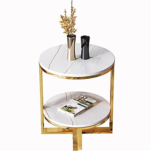 Mesa Lateral de Sala de Estar, Mesa de Lujo Ligero de mármol, Mesa de café de Hierro Forjado, Creativo y Simple-Blanco + Oro_50 * 50 * 55 cm Cover