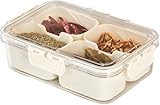 YSPZDQ Bandeja para Aperitivos con 4-12 Compartimentos Extraíbles - Organizador con Tapa y Asa - Plástico Alimentario Transparente, Lavable - Para Frutas, Verduras, Dulces(4 Compartment)