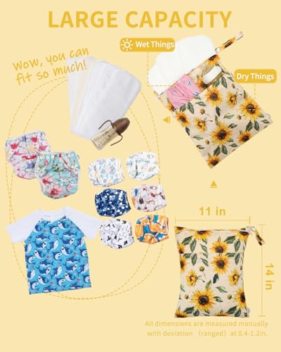 Image of babygoal Wet and Dry Pockets for Baby Nappies, Washable Travel Bags, Beach, Pool, Gym Bag for Swimsuits and Wet Clothes, with Two Zip Pockets, Girl colour: 43, 30cm x 36cm, Wet and Dry Bag