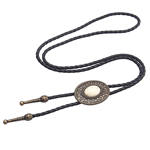 Image of Jeilwiy Bolo Tie for Men Western Cowboy Tie Necklace Gold Bolo Tie Leather Necktie Halloween Tie Accessories for Women