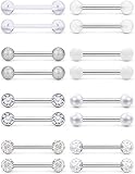 Prjndjw 14G Nipple Rings Surgical Steel Tongue Rings Plastic Nipple Piercing Barbell Nipplering Diamond CZ Body Piercing Jewelry Retainer for Women Men 14mm Length Size Silver-tone 8Pairs