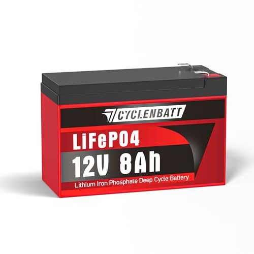 CYCLENBATT 12V 8Ah (10Ah) Lithiumbatterie, LiFePO4 12V 8Ah Batterie, über 5000 Zyklen, integriertes 10A BMS geeignet für Power Wheels, Fischfinder, UPS, Solarbatterien, Amateurfunkgeräte