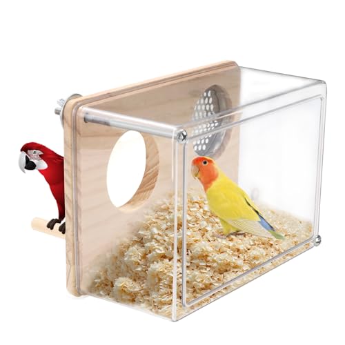 Nichoir pour cage à perruches en PET hautement transparent - Nichoir polyvalent pour canaris, inséparables et perroquets - Avec perchoir en bois -...