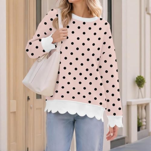 Oversized Sweatshirt for Women Cotton Scalloped Hem Casual Pullover - image 3