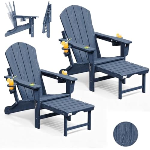 Mdeam HDPE Folding Adirondack Chairs Set of 2, 3-Position 400 lbs, Navy