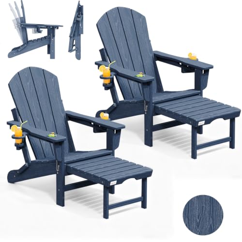 Mdeam HDPE Folding Adirondack Chairs Set of 2, 3-Position 400 lbs, Navy