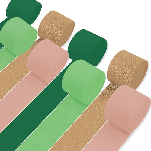 Image of 8 Rolls Crepe Paper Streamers, Rose Gold and Green Streamers Party Decorations for Birthday Baby Shower Wedding Bachelorette Party Bridal Shower Engagement Woodland Safari Spring