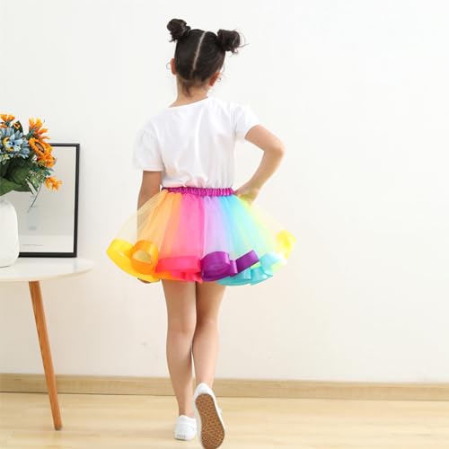Image of Rainbow Birthday Outfits for Girls-T-shirt,Tutu Skirt Dress,Ruffle Socks,Headband,Unicorn Gifts for Girls