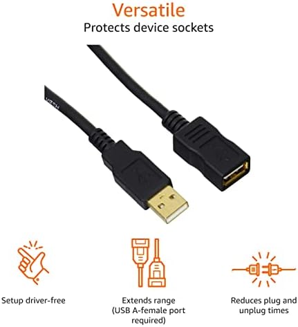 Amazon Basics USB 2.0 A-Male to A-Female Extension Cable (2 m / 6.5 Feet)