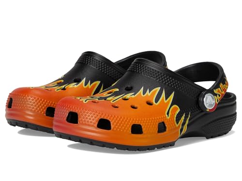 Image of Crocs Unisex Classic Clogs with Patterns and Graphics (Little Kid /Big Kid) Black /Multi Flames 6 Medium