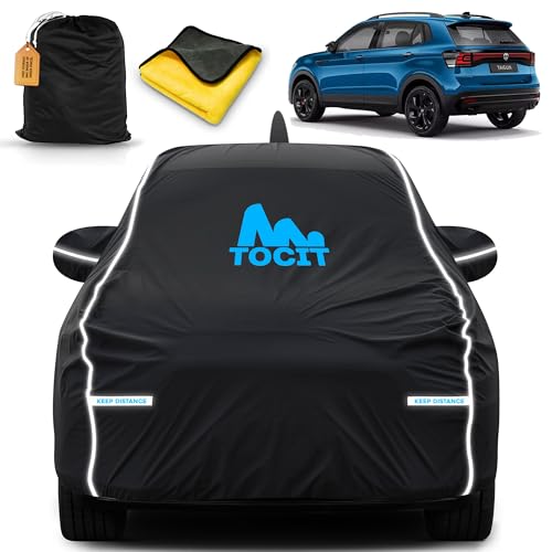 Image of Taigun Waterproof Long Life Car Cover with Safety Glow Reflective Strap, Premium Stretchable Velvet Velour Fabric, Machine Washable, Tri-Stitch Custom Fit with Mirror & Antenna Pocket