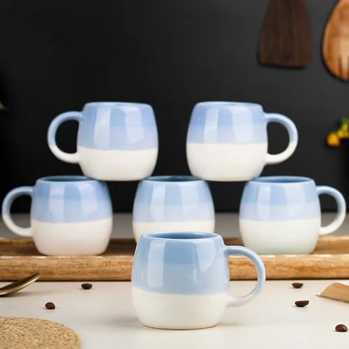 Image of The Earth Store Tritone Sky Blue Ovule Shape Cup Set of 6 for Tea Microwave and Dishwasher Safe, Perfect for Every Occasion Capacity - 190 Ml Each - Ceramic
