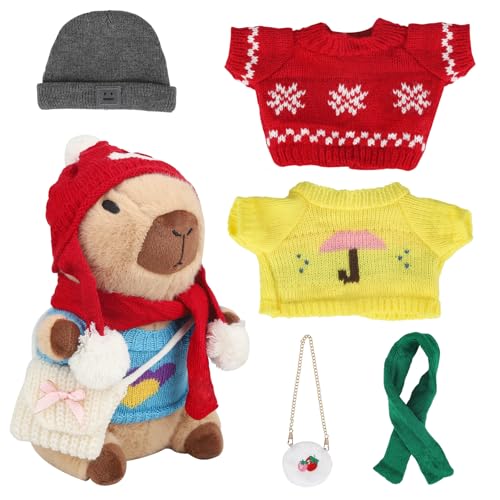 Image of Capybara Plush for Boys Girls Birthday Dress Up Cute Plushies,10 Pcs Set,9 Clothes and Accessories Kawaii Stuffed Animal Plushie Toy, Soft Peluche Doll for Kids 10.2 in