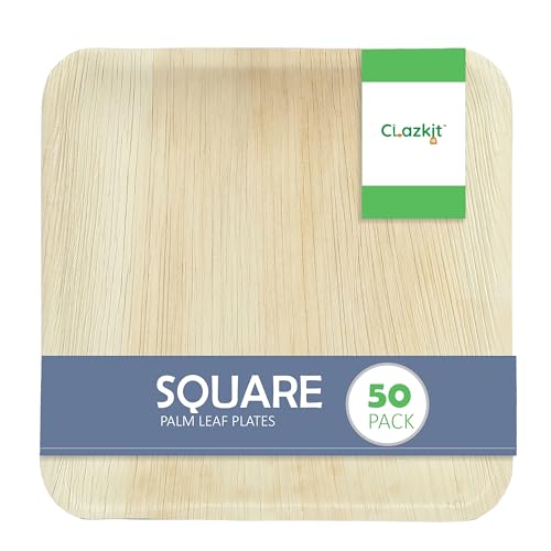 Image of Clazkit 50 Pack Areca Square Palm Leaf Plates| Like Wooden Bamboo | Eco Friendly, Biodegradable, Use and Throw Small Dona | for Serving Pasta, Soup & Snacks | Birthday, Wedding & Party (6 inch X 6 inch)
