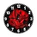 Kiuloam Red Rose on Black Background Round Wall Clock Silent Non Ticking Battery Operated Easy to Read for Student Office School Home Decorative Clock Art