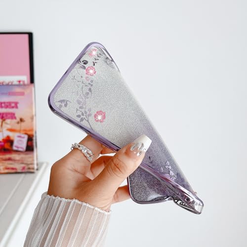 Image of Galaxy S9 Case, Gradual Change Glitter Crystal Soft TPU Stylish Butterfly Floral Heart Clear Protective Cover with Strap (Purple)