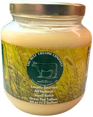 The Beef Tallow Company | 100% Small Batch Pasture Raised Beef Tallow | Glass Jar with saftey shrink seal| Locally Sourced and made in the Hudson Valley | All Natural Keto, Paleo friendly, No GMO (64 Fl Oz (Pack 1 of 1)) (64 oz)