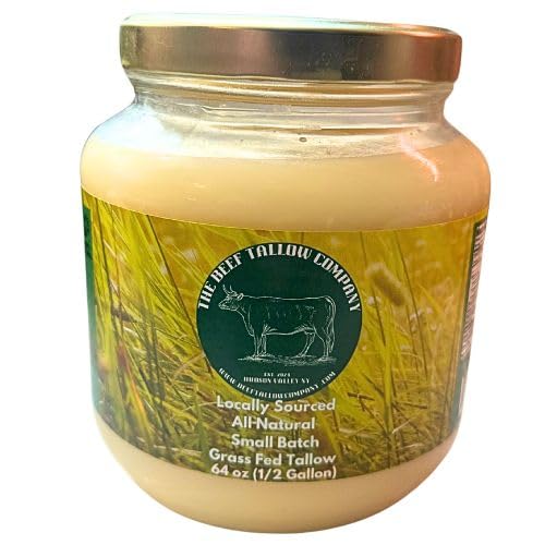 The Beef Tallow Company | 100% Small Batch Pasture Raised Beef Tallow | Glass Jar with saftey shrink seal| Locally Sourced and made in the Hudson Valley | All Natural Keto, Paleo friendly, No GMO (64 Fl Oz (Pack 1 of 1)) (64 oz)