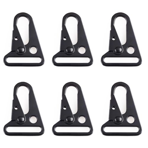 TRIWONDER Tactical Gear Clips Metal Sling Clips Carabiner Enlarged Mouth Keyring Buckle for Paracord, Molle Strap, Belt, Outdoor Activities, Daily Use (Black - 3.2cm - 6 Pcs)
