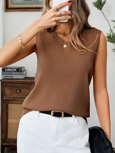 Magibag Women's Sleeveless Sweater Tank Tops 2026 Summer V Neck Ribbed Knit Tops Casual Loose Fit Tank (Large, Brown) — view 5