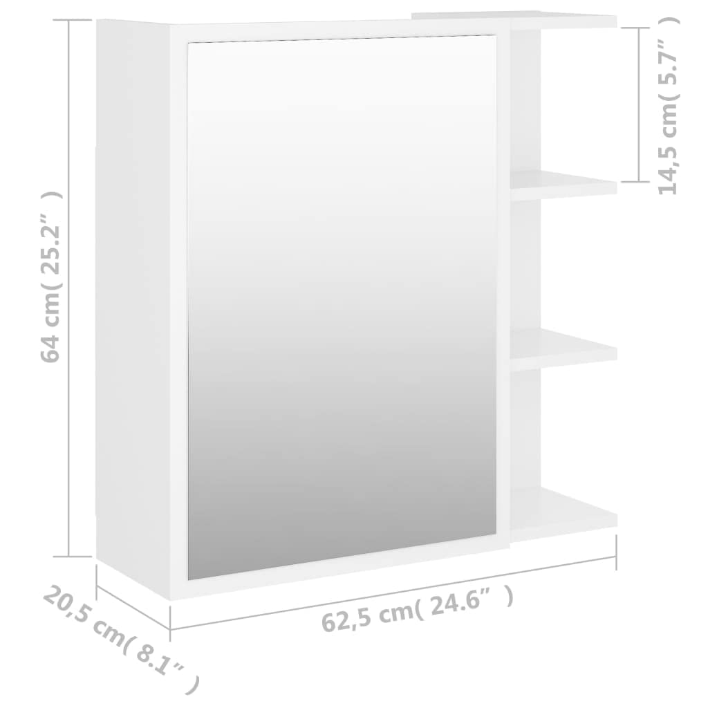 Szafka łazienkowa z lustrem biała z materiału drewnopochodnego, 62,5 x 20,5 x 64 cm, z 5 półkami i 1 drzwiczkami, miejsce do przechowywania szafki pod umywalkę, meble łazienkowe, wiszące na