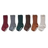 VWU Baby Crew Socks with Grips Unisex Toddler Infant Cotton tube Socks 0-5 Years (12-36 Months, 6 Pa