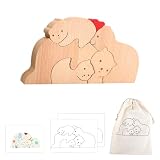 Wooden Bears Family Puzzles for Kids, Personalized Wood Name Puzzles Sculpture for Home Art Craft Desktop Ornament Decor, House Warming Birthday Baby Shower Party Gifts for Mother's Day New Baby